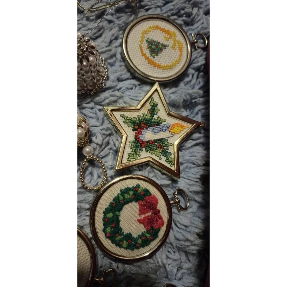 Vintage‎ Style Christmas Ornament Lot – Needlepoint, Crystal, Angels & Faith...